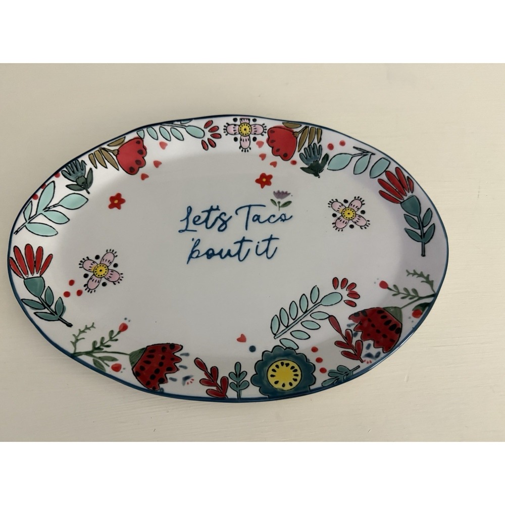 Taco Tuesday Let's Taco Bout It Platter 12"x 8" Salsa Queso Bowl 4" Fiesta - Picture 7 of 13